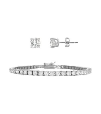 Designs by FMC Silver Plated 7 ct. t.w. Cubic Zirconia Bracelet and Solitaire Earring Set