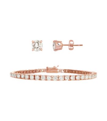 Designs by FMC Rose Gold Plated 7 ct. t.w. Cubic Zirconia Bracelet and Solitaire Earring Set