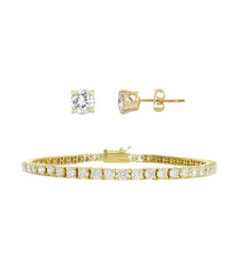 Designs by FMC 18K Gold over Silver Plated 7 ct. t.w. Cubic Zirconia Bracelet and Solitaire Earring Set