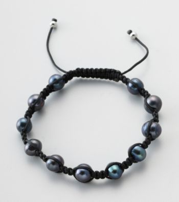 Designs by FMC Freshwater Black Pearl Macrame Adjustable Bracelet, 8MM Beads