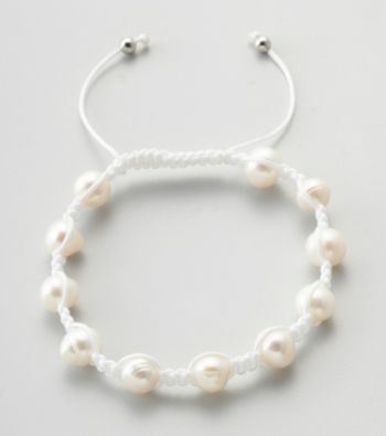 Designs by FMC Freshwater White Pearl Macrame Adjustable Bracelet, 8MM Beads