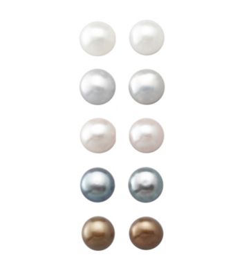 Designs by FMC Sterling Silver 5-6MM Freshwater Cultured Pearl Stud Earrings - Set of 5