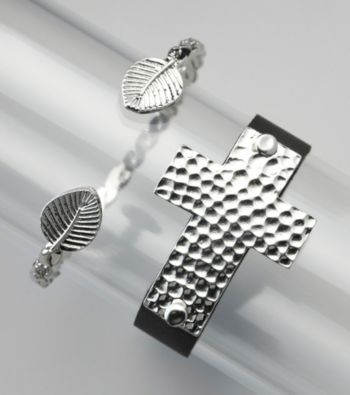 Erica Lyons® Silvertone and Black Two Bracelet Set