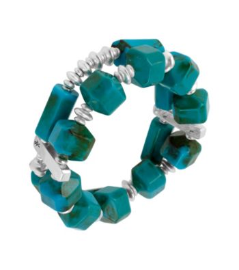 Kenneth Cole® Turquoise and Silvertone Geometric Bead Two Row Stretch Bracelet