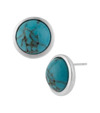 Kenneth Cole® Semi Precious Turquoise and Silvertone Round Stud Earrings