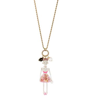 Betsey Johnson® White and Goldtone Lace Skull Girl Pendant Long Necklace