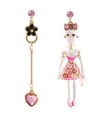 Betsey Johnson® White and Goldtone Lace Skull Girl Mismatch Earrings