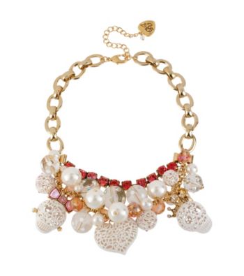 Betsey Johnson® White and Goldtone Lace Skull & Heart Frontal Necklace