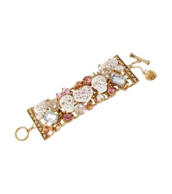 Betsey Johnson® White and Goldtone Lace Skull & Heart Wide Toggle Bracelet