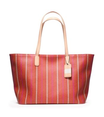 COACH LEGACY WEEKEND TICKING STRIPE PVC ZIP TOP TOTE