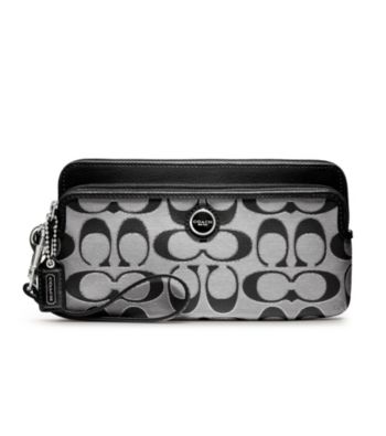 COACH POPPY SIGNATURE SATEEN METALLIC DOUBLE ZIP WALLET