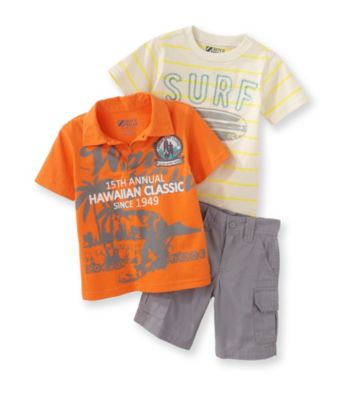 Nannette® Boys' 2T-7 Orange/Yellow 3-pc. Surf Polo and Shorts Set
