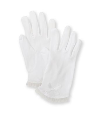 Nolan™ Girls' White Nylon Gloves with Ruched Organza