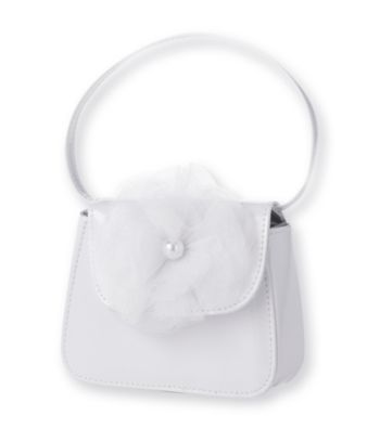 Nolan™ Girls' White Flap Bag with Faux Flower