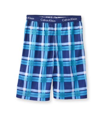 Calvin Klein Boys' 5-16 Blue/Turquoise Checkered Pajama Shorts