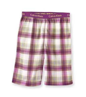 Calvin Klein Boys' 5-16 Purple/Green Plaid Pajama Shorts