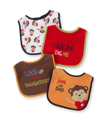 Cuddle Bear® Baby Boys' Assorted 4-pk. Monkey Bibs