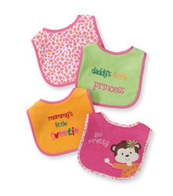 Cuddle Bear® Baby Girls' Assorted 4-pk. Monkey and Leopard Bibs