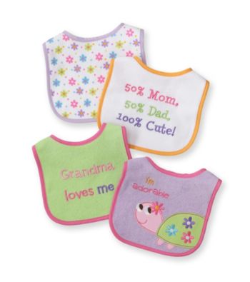 Cuddle Bear® Baby Girls' Pink 4-pk. Turtle and Flower Bibs