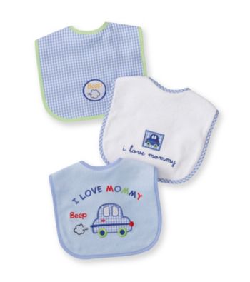 Cuddle Bear® Baby Boys' Blue 3-pk. Gingham and Car Bibs