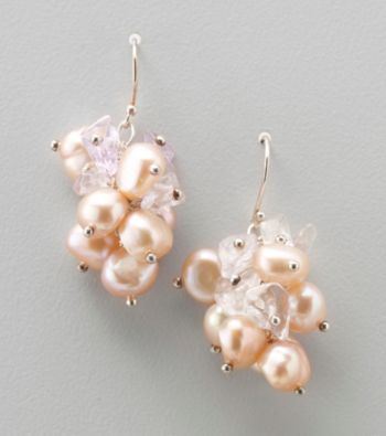 Genuine Freshwater Pearl & Amethyst Cluster Drop Earrings