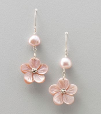 Genuine Freshwater Pearl & Pink Mother-of-Pearl Flower Drop Earrings