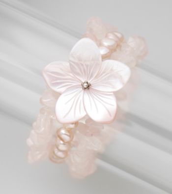 Genuine Freshwater Pearl, Rose Quartz Chips & Mother-of-Pearl Stretch Bracelet