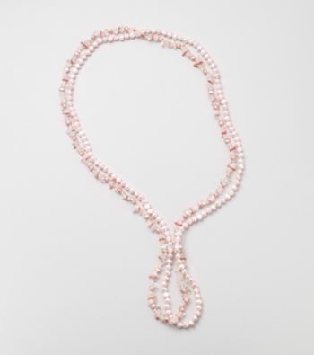 Genuine Freshwater Pearl, Coral Chips, Crystal Chips & Rose Quartz Chips Necklace