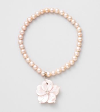 Genuine Freshwater Pearl & Pink Mother-of-Pearl Flower Stretch Bracelet
