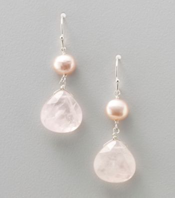 Genuine Freshwater Pearl & Rose Quartz Heart Drop Earrings