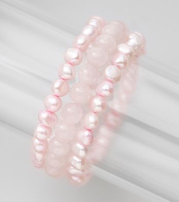 Genuine Freshwater Pearl & Rose Quartz Bead Stretch Bracelet