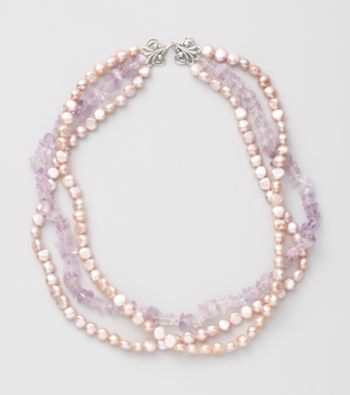Genuine Freshwater Pearl & Amethyst Chips Necklace