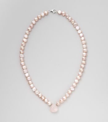 Genuine Freshwater Pearl & Rose Quartz Heart Pendant Necklace