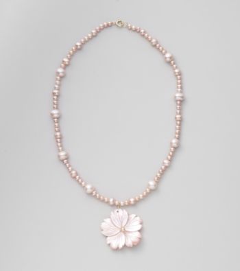 Genuine Freshwater Pearl & Pink Mother-of-Pearl Flower Pendant Necklace