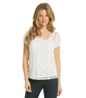 AGB® Flutter Sleeve Openwork Woven Top