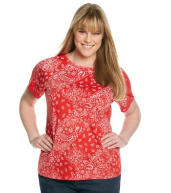 Relativity® Plus Size Short Sleeve Crewneck Bandana Tee
