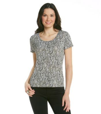 Notations® Short Sleeve Crewneck Allover Print Shirt