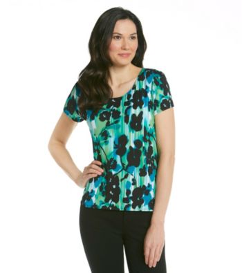Notations® Short Sleeve Crewneck Allover Print Shirt