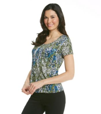 Notations® Short Sleeve Crewneck Allover Print Shirt