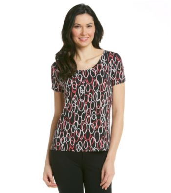 Notations® Short Sleeve Crewneck Allover Print Shirt