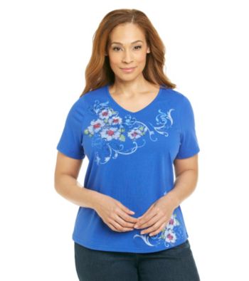 Breckenridge® Plus Size Short Sleeve V-Neck Embellished Tee