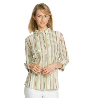Breckenridge® Roll-Tab Crinkle Woven Striped Buttondown Top
