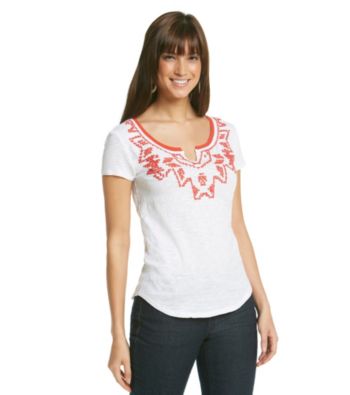 Lucky Jeans® Tanya Short Sleeve Notched Scoopneck Beaded Tee