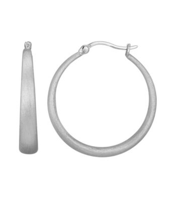 Silver Rhodium Scratch Hoop Earring