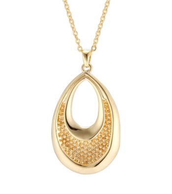 Silver Pltd Gold Flashed Teardrop Pendant On Cable Chain 18