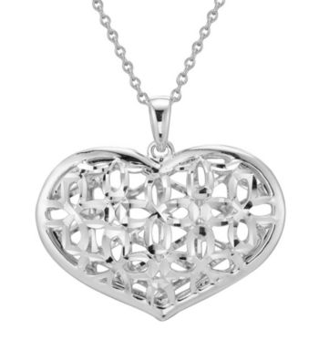 Brass Fine Silver Pltd Rodium Pltd Beaded Woven Heart Pendant On 18'Chain