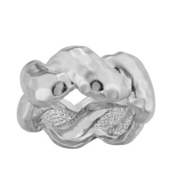 Brass Fine Silver Pltd Rhodium Pltd Ring Hammered Twisted Band