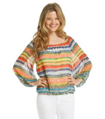 Chaus Stripe Peasant Blouse