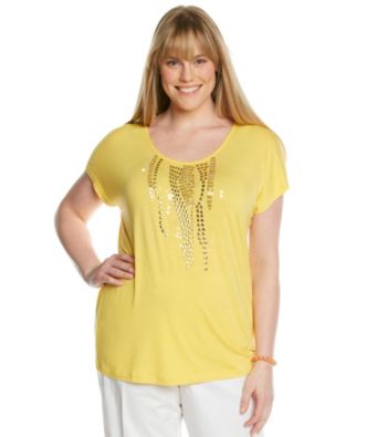 Laura Ashley® Plus Size Beaded Waterfall Top