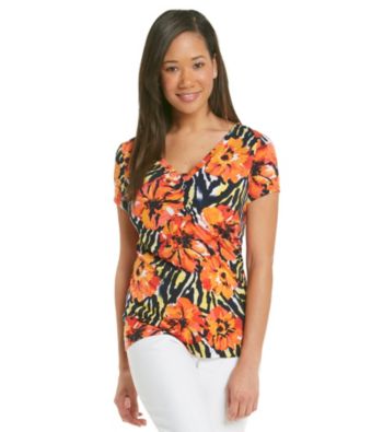 Laura Ashley® Zebra Floral V-Neck Top